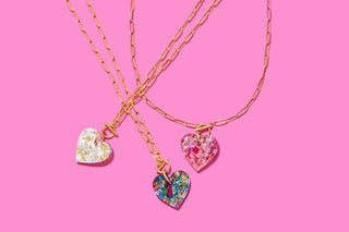Paperclip Chain Necklace – Multi Confetti Heart Pendant – 18K Gold Plated Stainless Steel