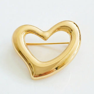 Golden Flow Heart Brooch Pin