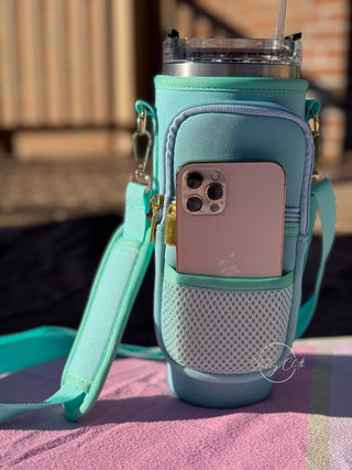 Neoprene Tumbler Sleeve Aqua- RTS: Aqua Brown Boho