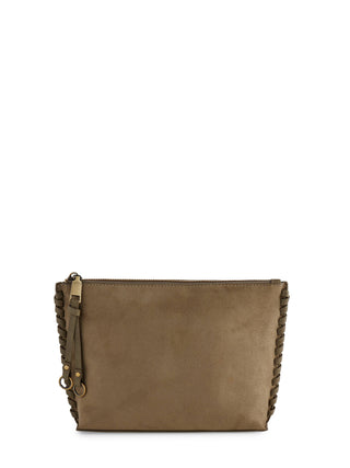 Piper Zip Pouch – Faux Suede with Whipstitch & Tassel