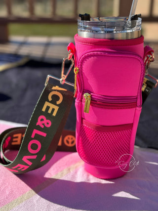 Neoprene Tumbler Sleeve Hot Pink- RTS: Hot Pink Black Aqua Geo