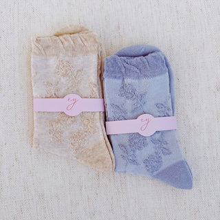 Embossed Flower Soft Knit Socks Set Of 2