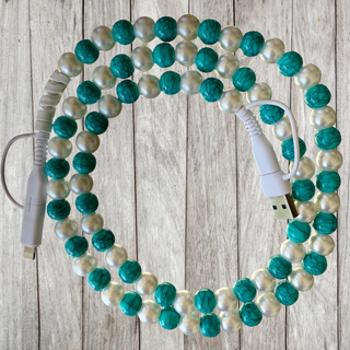 Turquoise & Pearl Beaded 4-In-1 Charging Cable