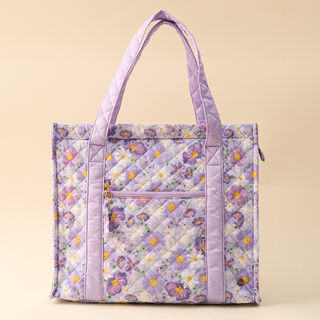 The Everyday Quilted Tote Bag-Bouquet Beauty Purple
