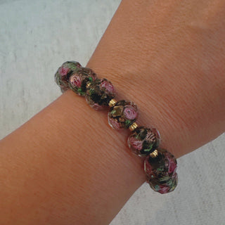 Vintage Rose Glass Bead Stretch Bracelet – Stackable