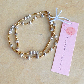 Two Toned Beads Stretch Bracelet Set Of 2