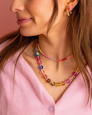 Beaded Necklace - Multi-Colored + Pink - Riley