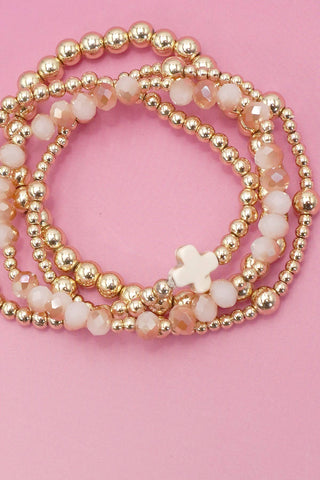 Boho Cross Multi-Colorful Beaded Stretch Bracelet – Elastic Fit, Gold Plated, Lead & Nickel Free