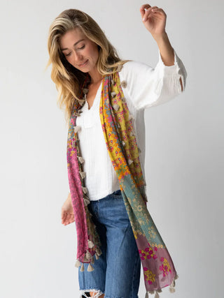 Sayulita Scarf – Bright Patchwork Tassel Wrap