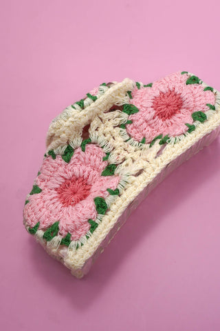 Jumbo Handmade Crochet Floral Hair Claw Clips – Vintage Style for Thick Hair