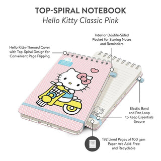 Hello Kitty Classic Pink Top-Spiral Notebook with Pen Loop – 192 Lined Pages – 5" x 8"