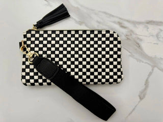 Lila Woven Wallet Wristlet - Black Checkered