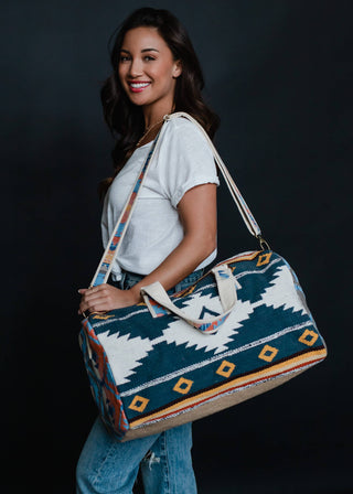 Navy, White & Yellow Aztec Duffel