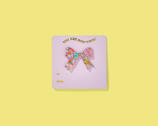 Confetti Bow Pin with Gift Card – Pink + Colorful