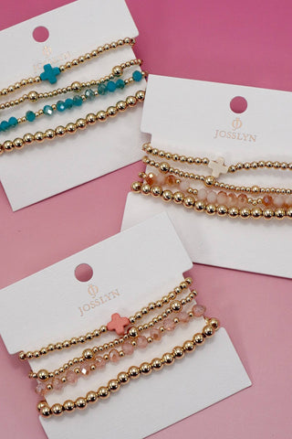 Boho Cross Multi-Colorful Beaded Stretch Bracelet – Elastic Fit, Gold Plated, Lead & Nickel Free