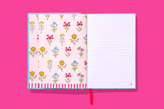 Hardcover Notebook - Blue w/ Flower Bouquets