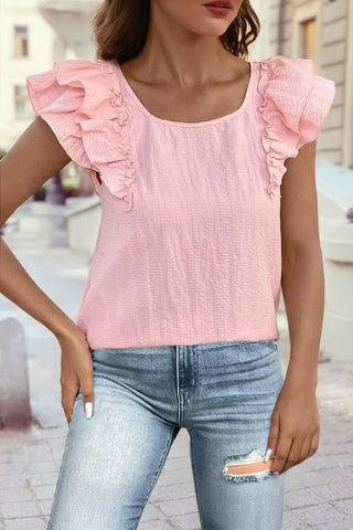 Textured Bow Knot Frilled Butterfly Sleeve Blouse