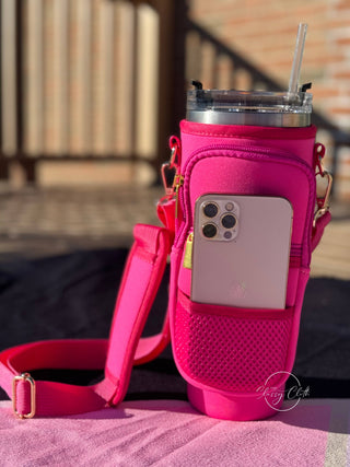 Neoprene Tumbler Sleeve Hot Pink- RTS: Hot Pink Black Aqua Geo