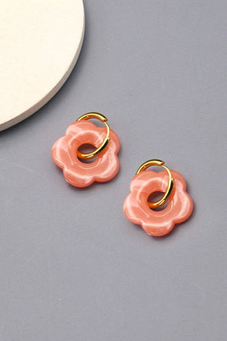 Flower Charm Huggie Hoop Earrings – Lightweight Gold Dangle