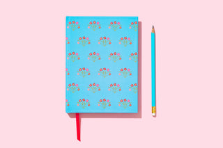 Hardcover Notebook - Blue w/ Flower Bouquets