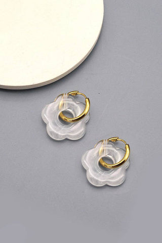 Flower Charm Huggie Hoop Earrings – Lightweight Gold Dangle