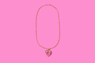 Paperclip Chain Necklace – Pink Confetti Heart Pendant – 18K Gold Plated Stainless Steel