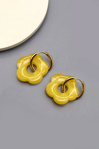 Flower Charm Huggie Hoop Earrings – Lightweight Gold Dangle