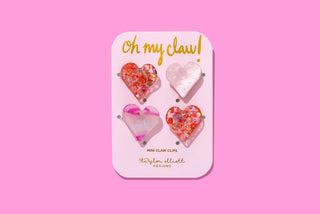 Mini Claw Clips - Hearts - Pink Pearl + Red Confetti