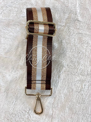 Crossbody Guitar Strap - Brown Gold Vertical Stripe