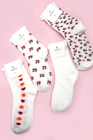 Heart Flower Cherry Casual Socks