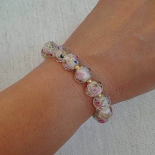 Vintage Rose Glass Bead Stretch Bracelet – Stackable