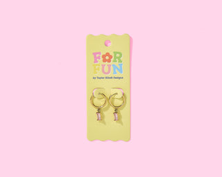 Light Pink Stone Charm Huggie Earrings – 14K Gold-Plated