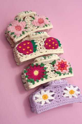 Jumbo Handmade Crochet Floral Hair Claw Clips – Vintage Style for Thick Hair
