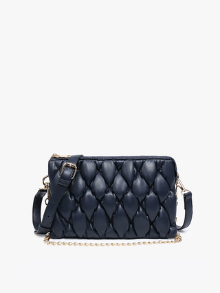 Izzy Puffer Quilted Crossbody with Chain – Trendy 3-Compartment Bag