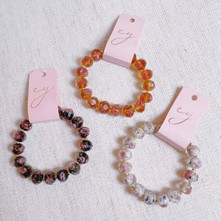 Vintage Rose Glass Bead Stretch Bracelet – Stackable