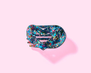 Flat Heart Claw Hair Clip – Blue + Confetti