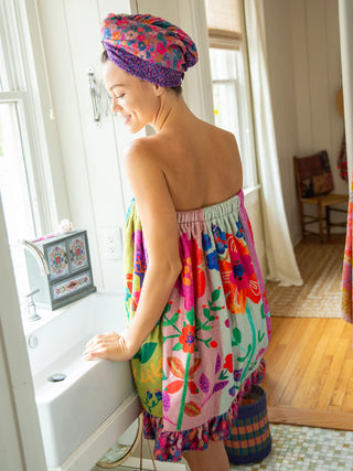 Towel Wrap – Teal Flowers