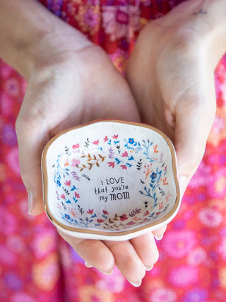 Antiqued Trinket Bowl – Heartfelt Ceramic Gift with Gold Rim (Multiple Designs)