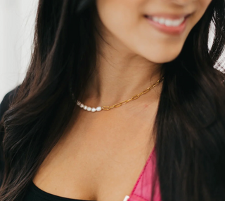 Pearl & Chain Combo Necklace - WATERPROOF