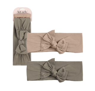 Cotton Adjustable Headband 2pc - Eucalyptus & Sand