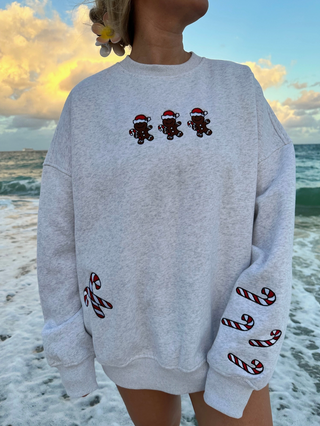 Grey Gingerbread Recipe Christmas Embroider Sweatshirt