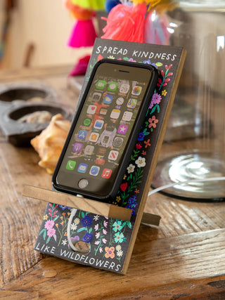 Wooden Phone Stand – Spread Kindness or Cream Folk Flower