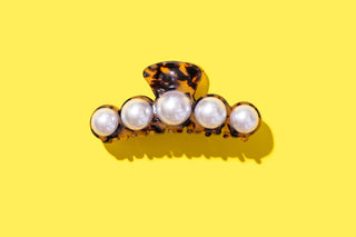 Claw Hair Clip - Brown + Black Tortoise w/ Pearl Beads