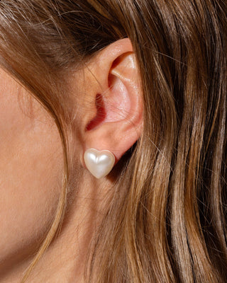 Heart Pearl Stud Earrings – 14K Gold-Plated