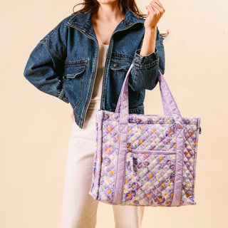 The Everyday Quilted Tote Bag-Bouquet Beauty Purple