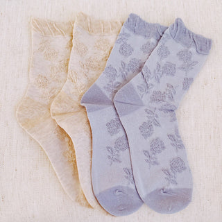 Embossed Flower Soft Knit Socks Set Of 2