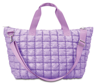 Lavender Shiny Puffer Overnight Bag
