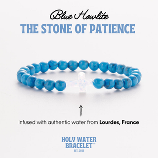Holy Water Men’s Blue Howlite Gemstone Cross Bracelet