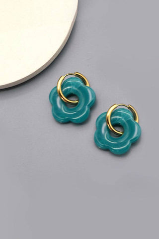 Flower Charm Huggie Hoop Earrings – Lightweight Gold Dangle