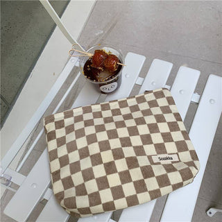 Checkered Cosmetic Makeup Pouch – Travel & Toiletry Organizer